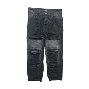 BOOHOO MAN Baggy Rigid Multi‎ Pocket Cargo Jeans Black 32x31